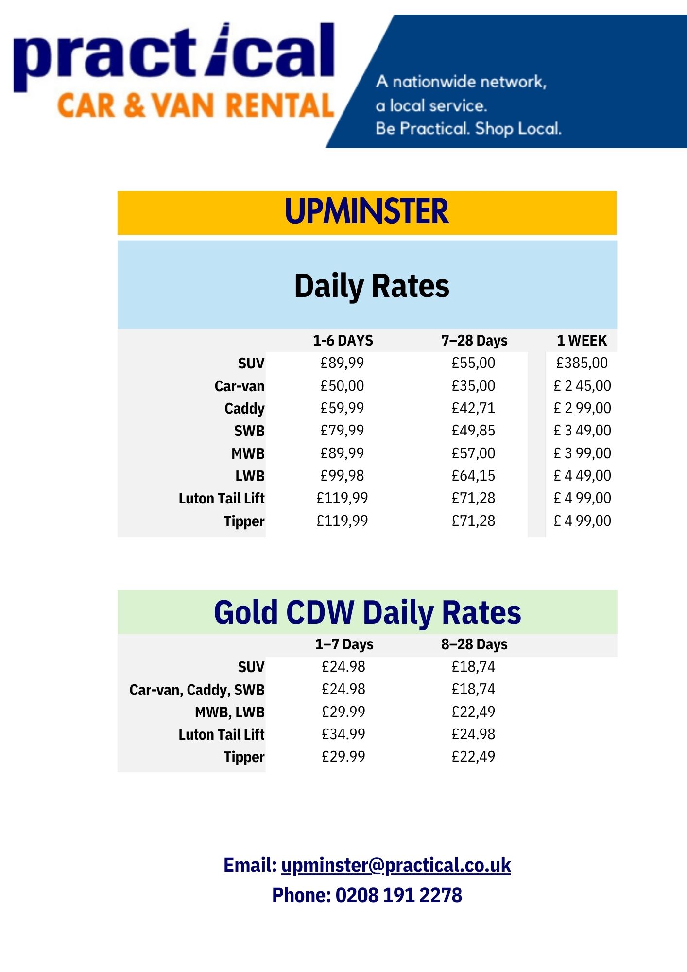 Van Rental Ockendon Upminster Cheap Rent